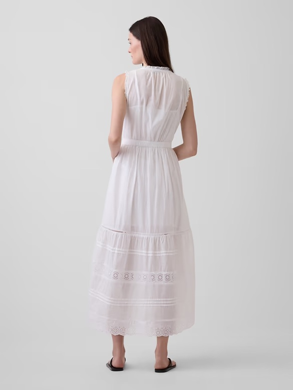 NWT! GAP White Lace-Trim Tiered Midi Shirtdress - Medium 🪂 - Picture 2 of 7